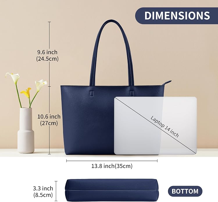 KALIDI Tote Bag Zipper Shoulder Bag Vegan Leather Purses Satchel for Women | Large Casual Handbag for Work Commuting Dating College Everyday - Image 4