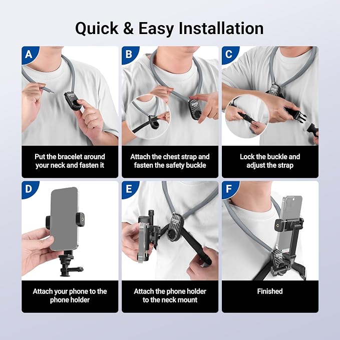 NEEWER Neck Phone Holder Quick Release Adjustable Action Camera Chest Mount | Bed Cell Phone Mount, Accessories Kit Compatible with iPhone GoPro DJI Insta 360 Samsung for POV Video Recording, GP48 - Image 7