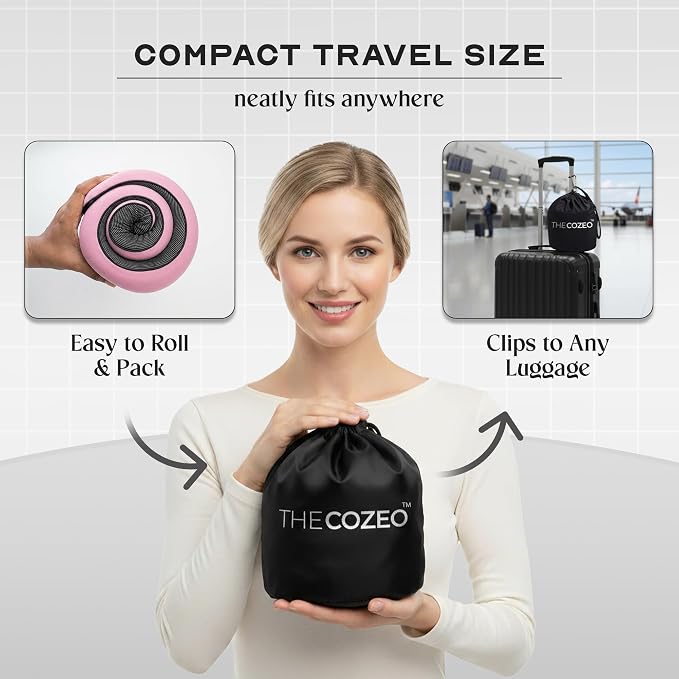 The Cozeo™ Travel Neck Pillow, 100% Pure Memory Foam Airplane Neck Pillow with Eye Mask & Earplug, Ideal for Long Flight, Car Road Trip Essentials & Sleeping | Suitable for Adults & Kids - Pink - Image 7