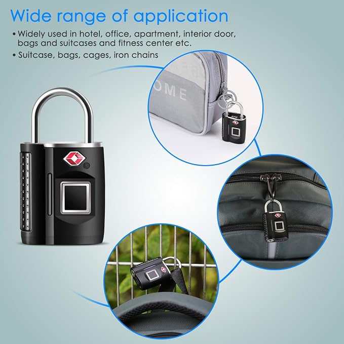 Fingerprint Lock, TSA Approved Smart Digital Locker Lock for Gym, Luggage, Travel, House Door, Suitcase, Backpack, School, Bike,Office, Keyless - Image 8