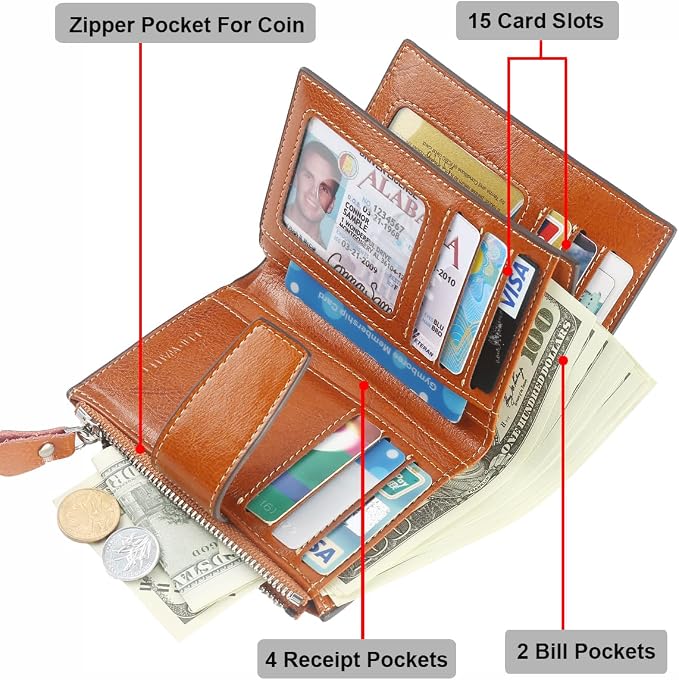 Small Compact Women Wallet RFID Blocking Genuine Leather Bifold Purse with ID Windows - Image 4