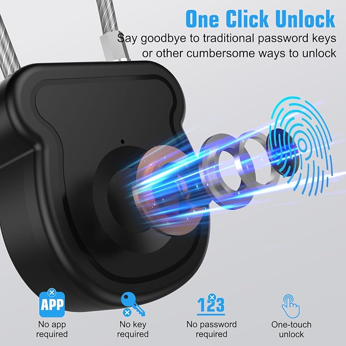 Smart Fingerprint Padlock for Luggage - 20 User Capacity, USB Key & Emergency Code, Keyless Biometric Lock for Gym Locker, Suitcase, Backpack, Toolbox & Handbag (Black) - Image 6