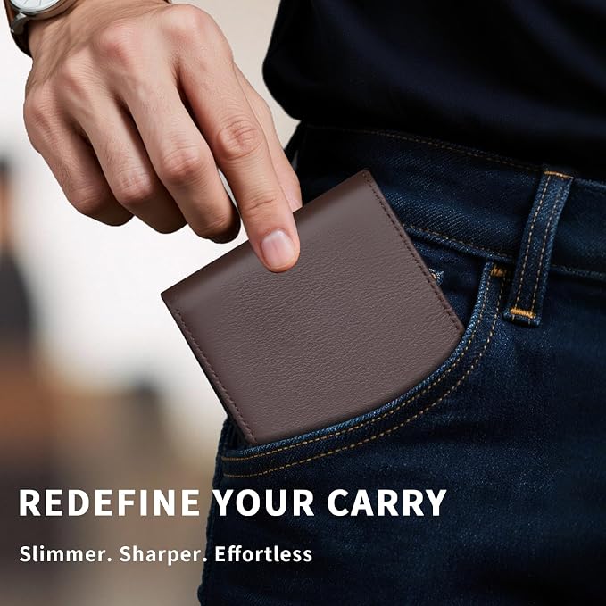 Mens Wallet - Genuine Leather Bifold RFID Blocking Slim Front Pocket Large Capacity with 10 Card Slots, 2 ID Windows & 2 Cash Pockets - Heavy Duty Stitched Gift for Men (Brown) - Image 6