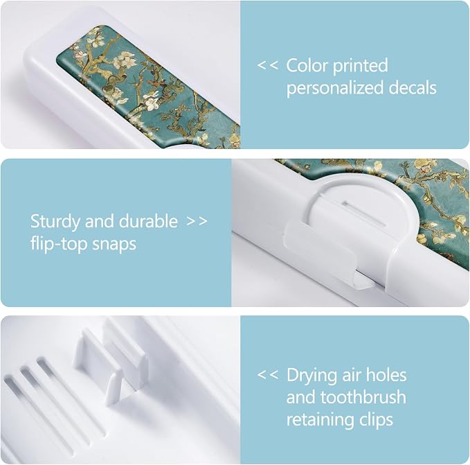 Toothbrush Travel Case - Colorful Pattern, Holder and Covers for Toothbrushes, Includes Tongue Scraper Case - Image 3