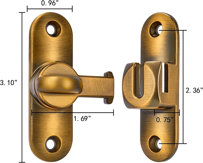 4 Packs Brass 90/180 Degree Barn Door Latches,Flip Gate Lock | Zinc Alloy Flip Gate Latches,Right Angle Door Lock,for bedroom,garage,sliding door,window,cabinet,drawer,pet enclosures - Image 2
