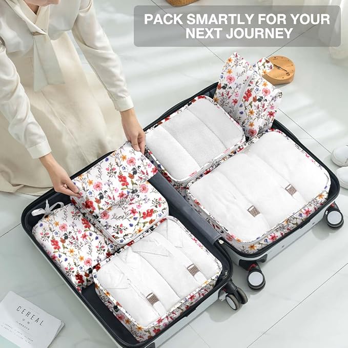 8 Set Packing Cubes for Suitcases, Packing Cube with Shoe, Cosmetics, Clothing, and Accessories Bags for Travel Luggage Organizer Women Men(Retro Flowers) - Image 7