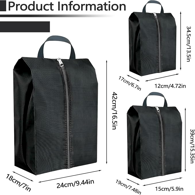 ASTIMESA 9 Pieces Waterproof Shoe Bag, 3 Different Sizes Zippered Travel Shoe Bags with Handle, Portable Shoe Packing Cubes Cases for Women Men Organizer Gym Travelling Suitcase (Black) (Black) - Image 2