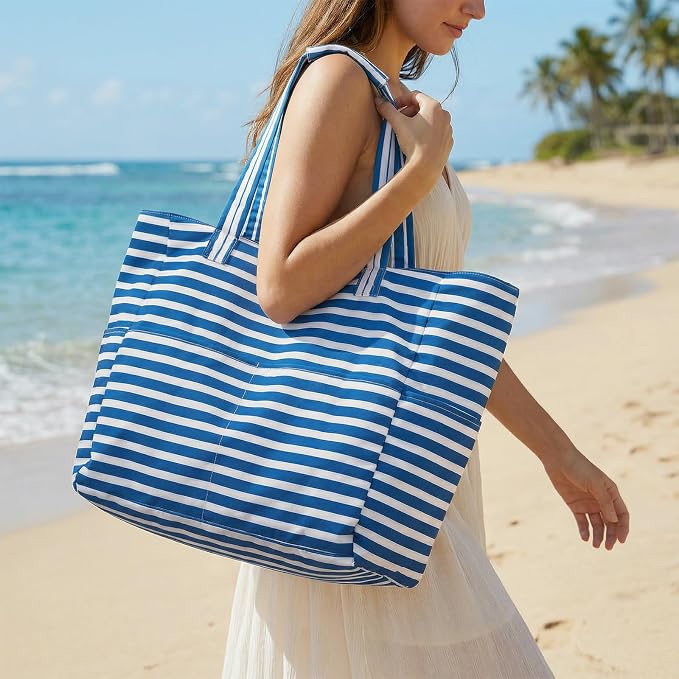 G4Free Large Beach Bag Waterproof Sandproof, Zipper Pool Tote for Women | XL Large Capacity, with Wet Compartment, Foldable Packable with A Pouch, for Swim Travel Grocery - Image 2