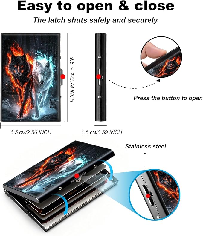 Metal Wallet,Credit Card Holder for Women,Slim RFID Blocking Credit Card Holder Thin Aluminum Wallet ID Case,6 Slot Business Mini Hard Metal Case for Women/Men,Fire Ice Wolf - Image 5