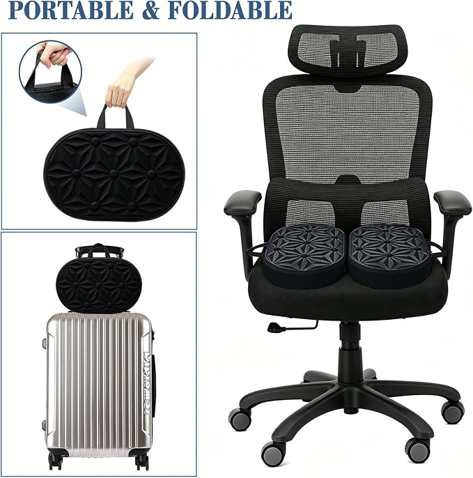 Cooling Gel Enhanced Memory Foam Seat Cushion, Desk Chair Seat Cushion, Office Chair Cushions, Foldable Portable, Back Sciatica Coccyx Tailbone Pain Relief, Driving Car Airplane Wheelchair Bleachers - Image 9