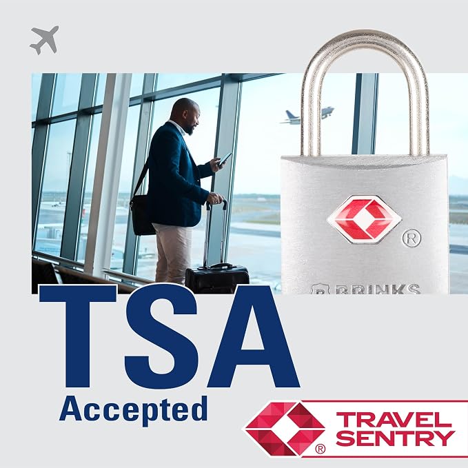 BRINKS TSA Approved Padlock, 22mm Aluminum, TSA Locks for Luggage, Chrome-Plated with Hardened Steel Shackle, 4-Pack - Image 2