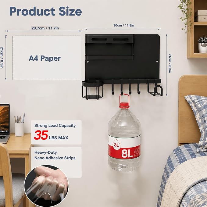 Metal Bedside Wall Shelf,【No Drill】 Wall Organizer for Dorm Teen Room Decor | Floating Bedside Shelf Wall Mount Nightstand for Bedroom, Loft Bed, Bunk Bed, Small Room Stuff, Teen Girl, RV Shelves, Dorm - Image 2