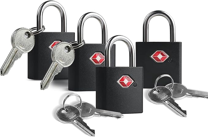 TSA Locks for Luggage with Keys, Travel Luggage Locks TSA Approved 4 Pack, Small Padlock with Key, Keyed Alike Mini Padlock for Suitcase, Backpack, Bag, Zipper, Case, Box, Small Locker by SpecializeinCombinationLock