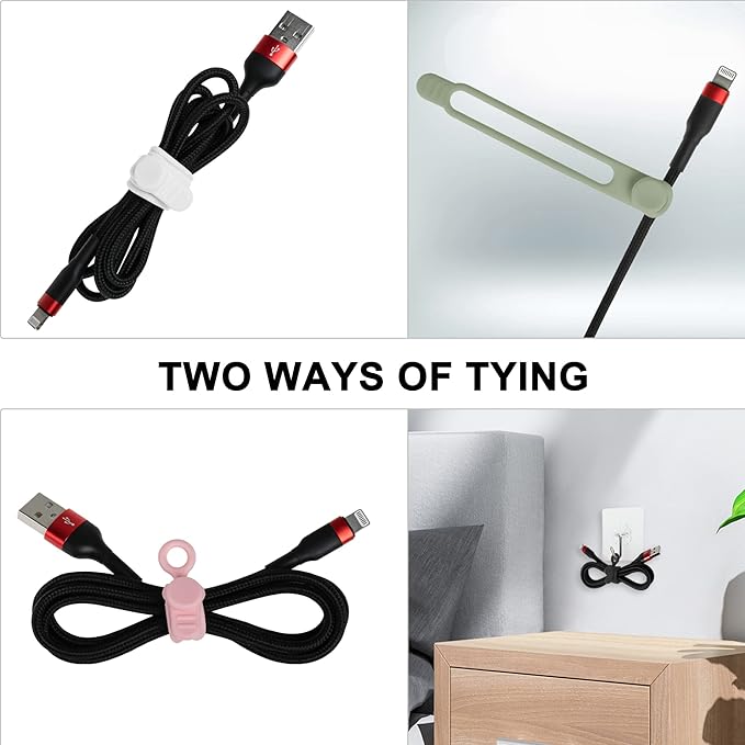 100Pcs Silicone Cable Ties, Cord Organizer Cable Management-Multi | Reusable Cord Ties for Electronics, Office Desk Accessories, Home Travel Essentials, Easy to Use, 4.2 Inch-5 Colors - Image 5