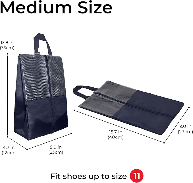 Shoe Bags For Travel, Used As For Storage or Shoe Travel Bag, Space Saving When Travelling With This Travel Shoe Bags For Packing, Featuring Waterproof Nylon Sneaker Bag. (Navy, 2 Pack, Medium) - Image 2