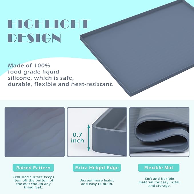 URMONA Waterproof Silicone Under Sink Mat 40'' x 22'' Shelf Liner for Kitchen and Bathroom, Cabinet and Counter Protector, Storage and Organizers, Litter Mat, Pet Cat Puppy Essentials(Green) - Image 3