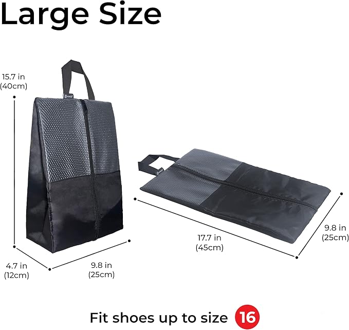 Shoe Bags For Travel, Used As For Storage or Shoe Travel Bag, Space Saving When Travelling With This Travel Shoe Bags For Packing, Featuring Waterproof Nylon Sneaker Bag. (Black, 2 Pack, Large) - Image 2