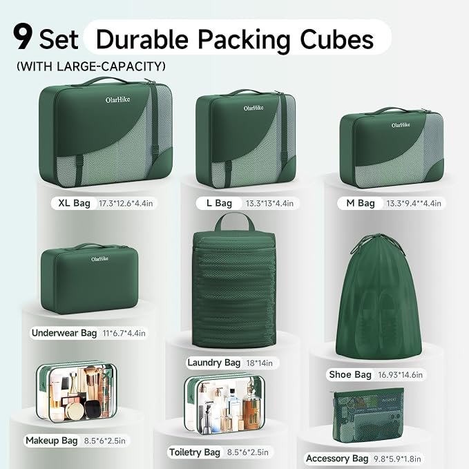 OlarHike 9 Set Packing Cubes for Travel,Gifts for Women Mom,Anti-Tearing Suitcase Organizer,with Over 1000 pcs Mesh Holes,Vacation Essentials & Accessories for Cruise Ship - Image 2
