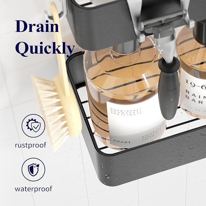 Kitsure Shower Caddy Adhesive, Stylish Shower Organizer, Large, Dark Grey | 2 Pack Shower Shelf for Inside Shower, 100% Rustproof Metal Shelves, No-Drill Bathroom Organizers and Storage - Image 4