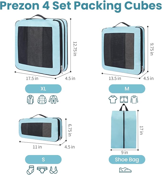 Compression Packing Cubes for Travel, Lightweight Vacation Travel Essentials, Travel Accessories for Suitcase Organizer Bags Set, Durable Luggage Organizer - Image 3