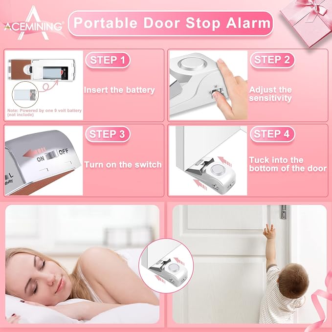 4 Pack Portable Door Lock, Hotel Travel Door Lock Security for Home, Pink | Hotel Safety Device for Door Security, Portable Lock for Hotel Room, Apartment, College Dorm and Travel, Pink - Image 3