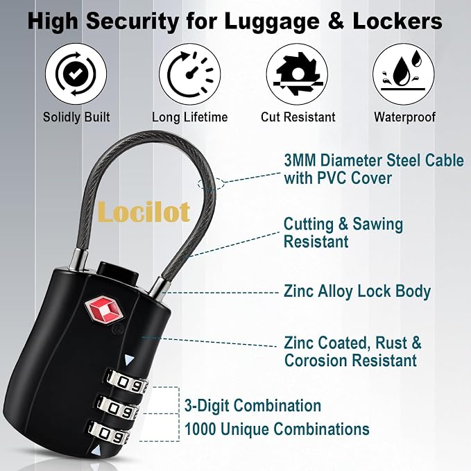 5pcs TSA Approved Luggage Locks with 10pcs Zipper Locks | Zinc Alloy Combination Locker Suitcase Lock, TSA Locks for Luggage, Combination Lock for Locker Backpack (TSA007) - Image 6