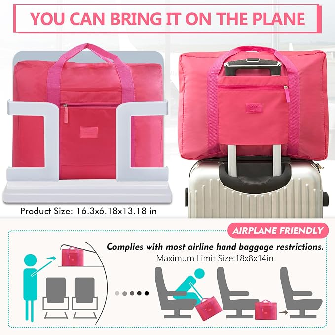 INVODA Travel Bag for Women Foldable Carry on Duffel Bag Waterproof Tote Weekender Luggage Bag (Red) - Image 5