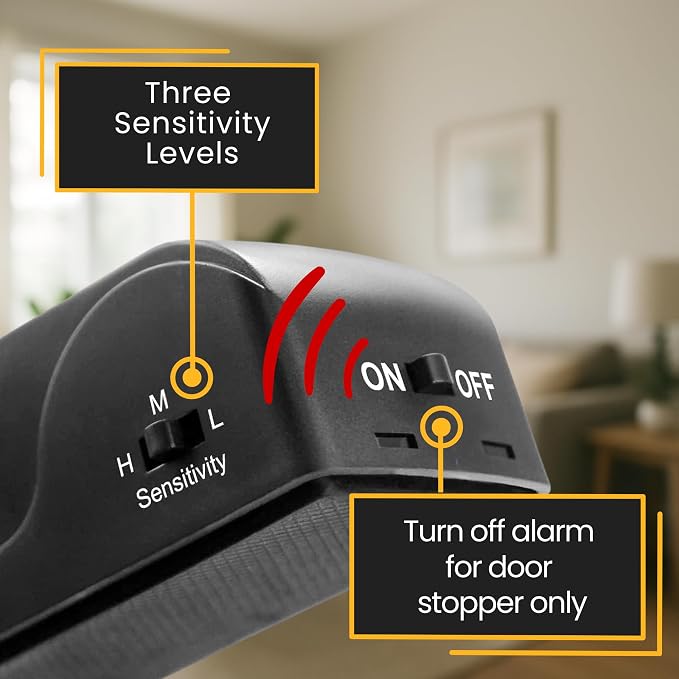 Door Stop Alarm with 120 dB Siren – Portable Travel Door Stopper Alarm Wedge for Hotel, Apartment & Dorm Security – Battery-Operated, Black, 2-Pack - Image 7