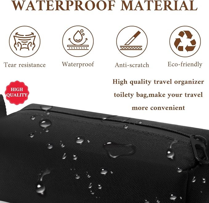 Small Toiletry Bag for Men, Travel Bag Waterproof and Foldable for Storage Mini Toiletry Bag Equipped With Carabiner for Easy Portability (black) - Image 3