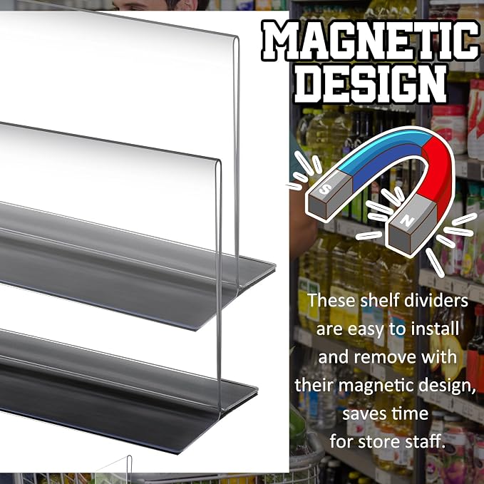 10 Pcs Clear Shelf Divider with Magnetic 10" L X 2" W X 3" HPlastic Shelf Separator Closet Divider, Clapboard Baffle for Storage Bedroom Bathroom Kitchen Office Supermarket Organization - Image 3
