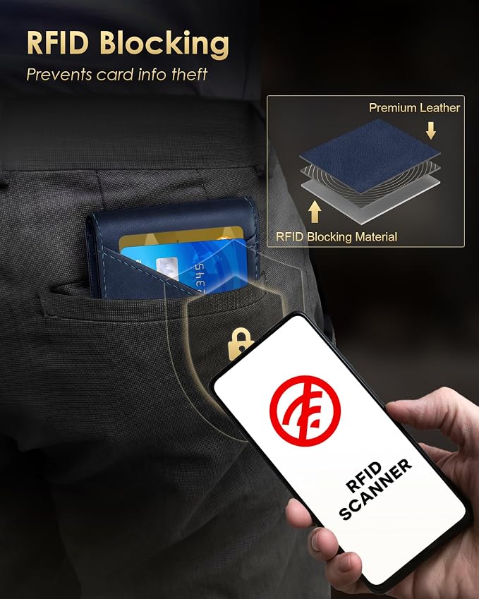 QLD Wallet for Men - RFID Blocking [Functional & Practical] Bifold Slim Minimalist Credit Card Holder Pop Up Metal Case with Cash Slot, Front Pocket with ID Window, Gift Boxed - Image 4