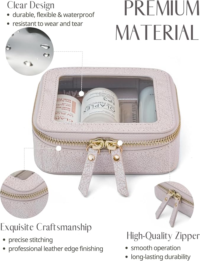 Clear Makeup Bag Travel Cosmetic Case Transparent Toiletry Bag with Zipper, Portable Make Up Organizer Traveling Compact Car Bag for Essentials, Light Pink, Mini - Image 4
