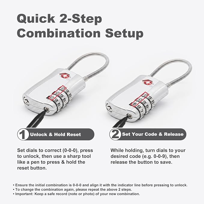 Luggage Locks TSA Approved 2 Pack, Small Padlock Combination, TSA Locks for Luggage, Travel Combo Padlock with Code for Suitcase, Backpack Zipper, Locker, Gun Case, Ammo Can (Black+Silver) - Image 6