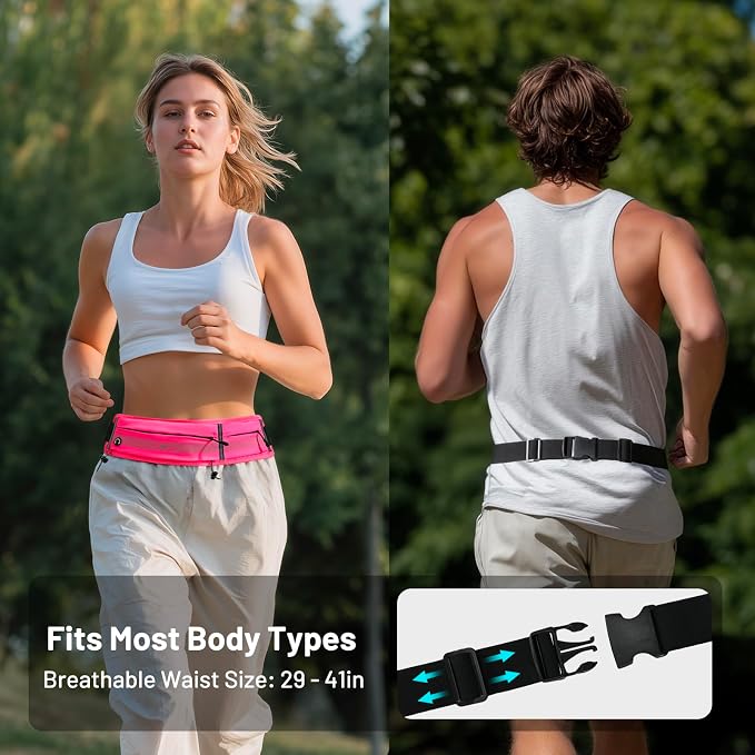 MIER Running Belt for Women & Men, Fanny Pack with Marathon Bib Clip, Pink | Slim Adjustable Phone Holder Pouch; Reflective Waist Packs for Running Essentials; Waterproof Zipper Pockets - Image 2