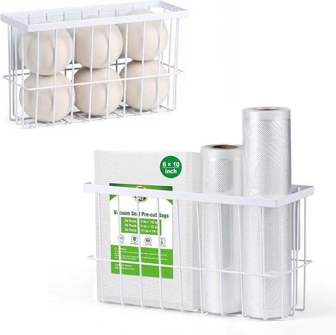 FAMNONE 2-Pack Magnetic Basket for Dryer Balls, Laundry Room Organizer | Metal Dryer Ball Holder, Magnetic Lint Bin, Fridge Basket, Washer Dryer Organizer for Kitchen, Laundry by FAMNONE