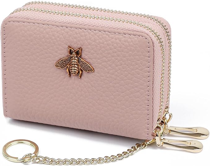 imeetu RFID Credit Card Holder, Small Card Wallet Women, Leather Card Case | Genuine Leather Women's Card & id Cases, Change Coin Purse with Zipper Keychain id Window, 20 Colors & 3 Styles, Daily, Gifts by imeetu