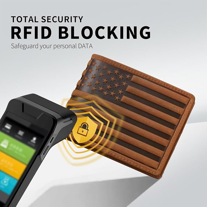 Wallet for Men-Genuine Leather RFID Blocking Bifold Stylish Wallet American Flag Wallet With 1 ID Window (Brown, Without ID Window) - Image 4