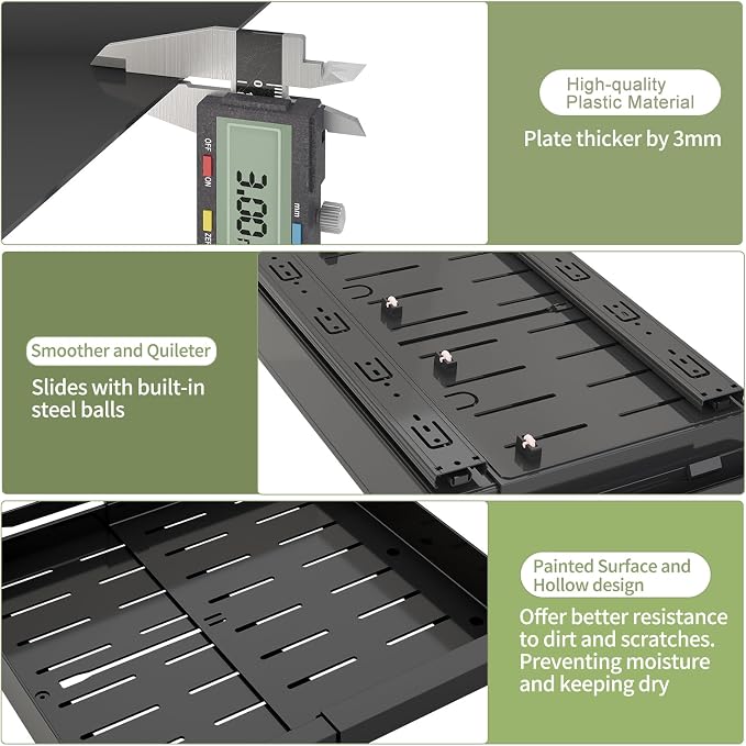 DOMNIU Pull Out Cabinet Organizers Expandable,Black,16.9"Depth,2 Pack | Slide Out Drawers for Kitchen, Bathroom, Pantry, Under Sink Storage, Fixed with Adhesive Nano Film (11.6''-17.5'') - Image 7