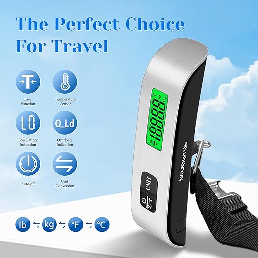 Luggage Scale, 110lb/50kg Portable Luggage Weight Scale, Silver | Unit Conversion,Automatic overload,Low battery warning modes,LED Display,for Weighing Luggage, Backpacks, Fruits and Pets - Image 3