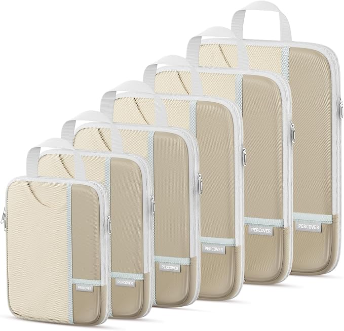 Percover Compression Packing Cubes for Travel, 6-Piece Structured Compression Organizer Set for Organized Packing & Carry-On Luggage, Camel by Unknown