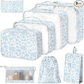 8 Set Packing Cubes for Suitcases,Packing Cube with Shoe, Cosmetics, Clothing, and Accessories Bags Packing Cubes for Travel Luggage Organizer Women Men(Blue Flowers) by Hatisan