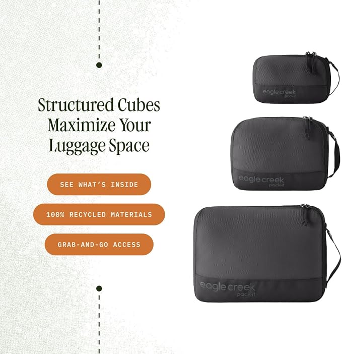 Eagle Creek Pack-It Reveal Cube Set, XS/S/M, Black | Packing Cubes for Compartmentalizing Luggage, Durable, Ultra-Lightweight, Breathable, Easy Grab Zipper, Mesh Windows - Image 2