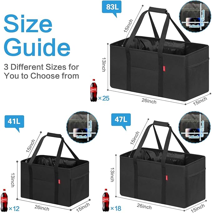 LHZK Standing Utility Tote Bag with Metal Wire Frame and the Sides Rinforced, Large Tote Bag with Handle, Reusable Grocery Bags Foldable, Beach Bag, Car Tote (Black, 18.5''x11.8''x11.5'') - Image 5