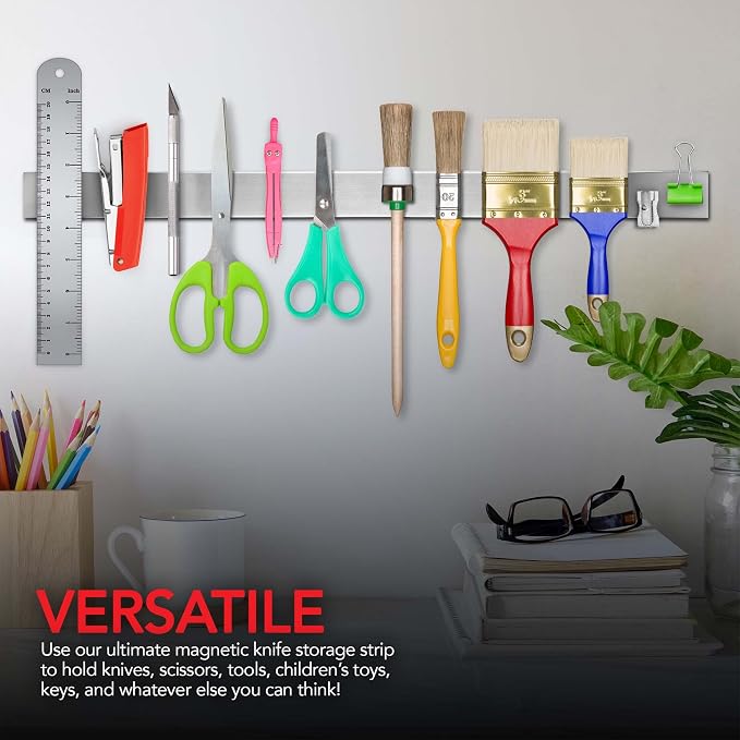Modern Innovations Magnetic Knife Holder for Wall and Fridge - 24" Knife Magnetic Strip, Magnet Kitchen Knife Holder and Rack, Stainless Steel Magnetic Knife Bar for Kitchen Utensils - Image 5