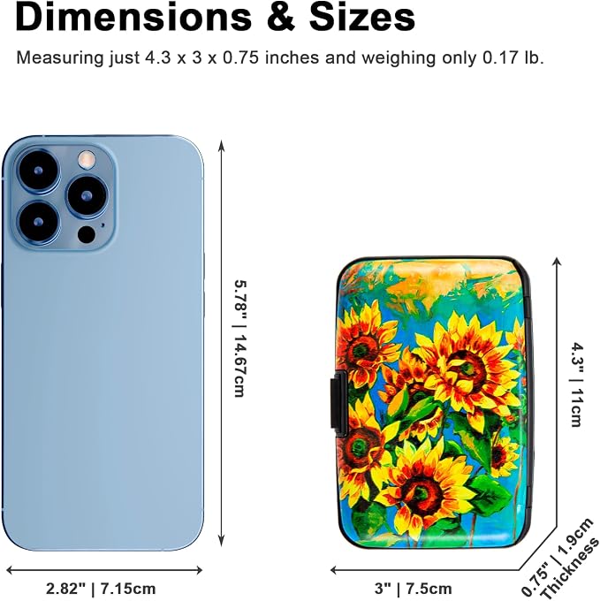 Credit Card Holder, Metal Card Wallet RFID Blocking Mini Slim Aluminum Business Hard Card Case for Women Men (Sunflowers) - Image 5