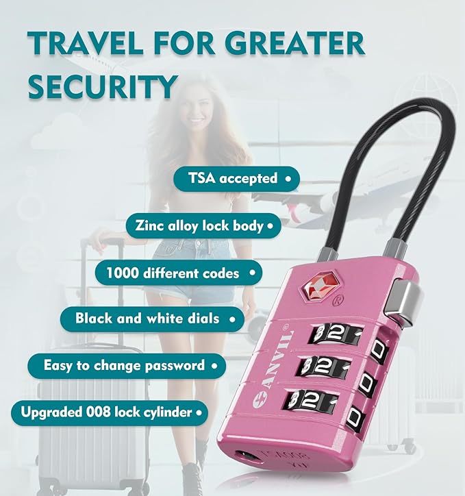 ANVIL TSA Approved Luggage Locks – High Security TSA008 Combination Travel Locks with Inspection Indicator for Suitcases and Backpacks. (2, Rose Purple) - Image 5