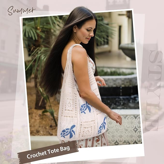 Sightor Crochet Tote Bag, Mesh Beach Bag Knit Summer Hobo Bag for Women | Beach Tote bag Vacation Outfits Aesthetic Boho Bag - Image 7