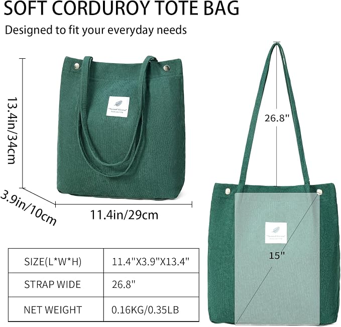 Corduroy Tote Bag for Women Crossbody Bags Lightweight Handbags Shoulder Bag with Zipper Pockets for Work Shopping - Image 4