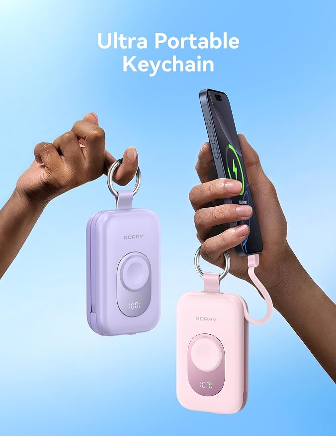 RORRY CharmGo Portable Charger, 20000mAh PD 30W Portable Charger Power Bank | Built-in Cables, Fast Charging Keychain Portable Battery Pack, Travel Essentials for iPhone, Apple Watch, iPad - Image 7