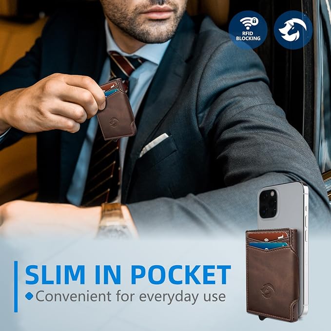 Wallet for Men, Slim Pop Up Card Holder with RFID Blocking, Minimalist Bifold Wallet with 10 Card Slots, 2 ID Window and Money Clip, Metal Flip Case with Magnetic Closure, Gift Box - Image 7